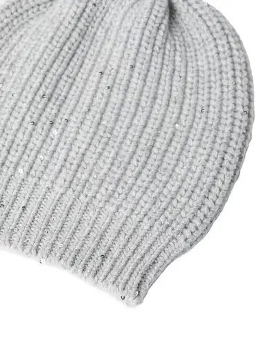 Brunello Cucinelli Women's Cashmere and Silk Diamond Yarn Knit Beanie - Light Grey | Thumbnail 2 Brunello Cucinelli Women's Cashmere and Silk Diamond Yarn Knit Beanie - Light Grey | Thumbnail 2
