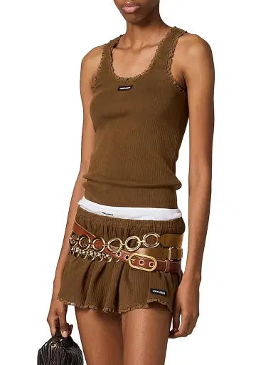 Miu Miu Women's Garment-Dyed Cotton Tank Top - Brown - Size Large | Thumbnail 2 Miu Miu Women's Garment-Dyed Cotton Tank Top - Brown - Size Large | Thumbnail 2