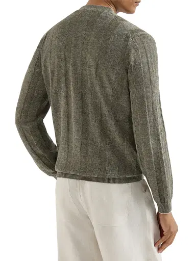Brunello Cucinelli Men's Linen and Cotton Textured Rib Cardigan | Thumbnail 3 Brunello Cucinelli Men's Linen and Cotton Textured Rib Cardigan | Thumbnail 3