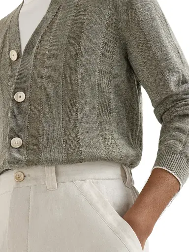 Brunello Cucinelli Men's Linen and Cotton Textured Rib Cardigan | Thumbnail 5 Brunello Cucinelli Men's Linen and Cotton Textured Rib Cardigan | Thumbnail 5