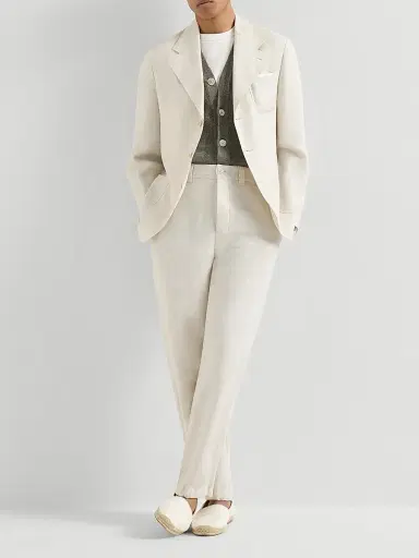 Brunello Cucinelli Men's Linen and Cotton Textured Rib Cardigan | Thumbnail 6 Brunello Cucinelli Men's Linen and Cotton Textured Rib Cardigan | Thumbnail 6