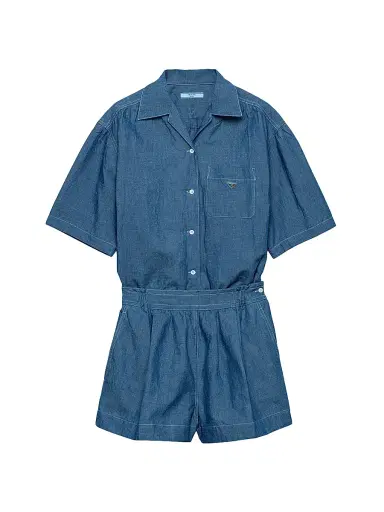 Prada Women's Chambray Jumpsuit - Blue | Thumbnail 1 Prada Women's Chambray Jumpsuit - Blue | Thumbnail 1