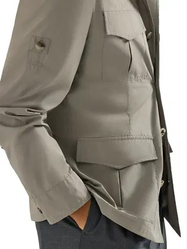 Brunello Cucinelli Men's Lightweight Water Resistant Techno Cotton Unlined Safari Jacket - Khaki | Thumbnail 5 Brunello Cucinelli Men's Lightweight Water Resistant Techno Cotton Unlined Safari Jacket - Khaki | Thumbnail 5