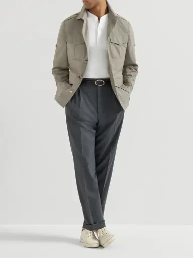 Brunello Cucinelli Men's Lightweight Water Resistant Techno Cotton Unlined Safari Jacket - Khaki | Thumbnail 6 Brunello Cucinelli Men's Lightweight Water Resistant Techno Cotton Unlined Safari Jacket - Khaki | Thumbnail 6