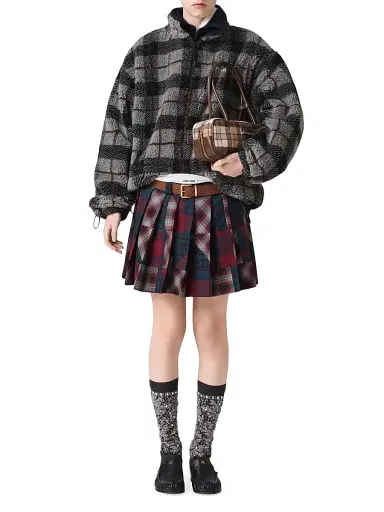 Miu Miu Women's Checked Teddy Zipper Jacket | Thumbnail 6 Miu Miu Women's Checked Teddy Zipper Jacket | Thumbnail 6