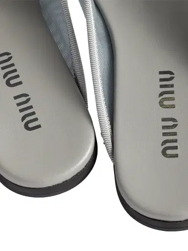Miu Miu Women's Mesh Fabric Slippers - Grey | Thumbnail 3 Miu Miu Women's Mesh Fabric Slippers - Grey | Thumbnail 3