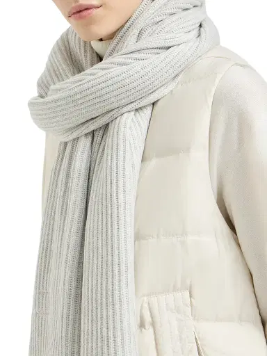 Brunello Cucinelli Women's Cashmere English Rib Knit Scarf with Monili - Light Grey | Thumbnail 2 Brunello Cucinelli Women's Cashmere English Rib Knit Scarf with Monili - Light Grey | Thumbnail 2