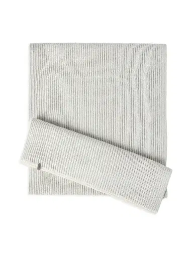 Brunello Cucinelli Women's Cashmere English Rib Knit Scarf with Monili - Light Grey | Thumbnail 1 Brunello Cucinelli Women's Cashmere English Rib Knit Scarf with Monili - Light Grey | Thumbnail 1