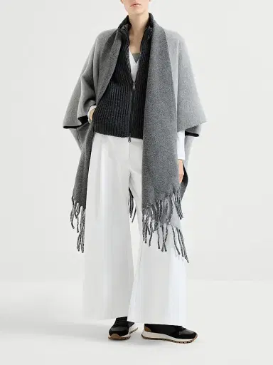 Brunello Cucinelli Women's Wool and Cashmere Reversible Double Knit Poncho Grey | Thumbnail 6 Brunello Cucinelli Women's Wool and Cashmere Reversible Double Knit Poncho Grey | Thumbnail 6