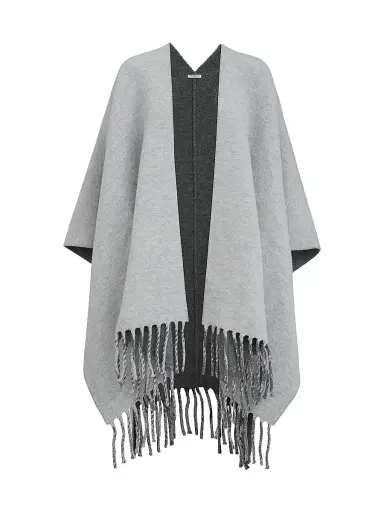 Brunello Cucinelli Women's Wool and Cashmere Reversible Double Knit Poncho Grey | Thumbnail 1 Brunello Cucinelli Women's Wool and Cashmere Reversible Double Knit Poncho Grey | Thumbnail 1