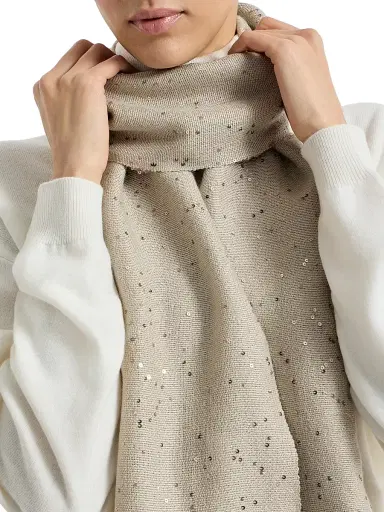 Brunello Cucinelli Women's Cashmere and Silk Diamond Yarn Scarf - Buff | Thumbnail 2 Brunello Cucinelli Women's Cashmere and Silk Diamond Yarn Scarf - Buff | Thumbnail 2