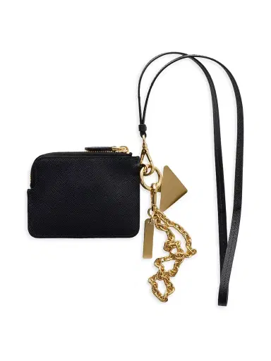 Prada Women's Saffiano Leather Card Holder with Shoulder Strap - Black | Thumbnail 2 Prada Women's Saffiano Leather Card Holder with Shoulder Strap - Black | Thumbnail 2