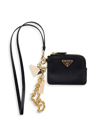 Prada Women's Saffiano Leather Card Holder with Shoulder Strap - Black | Thumbnail 1 Prada Women's Saffiano Leather Card Holder with Shoulder Strap - Black | Thumbnail 1