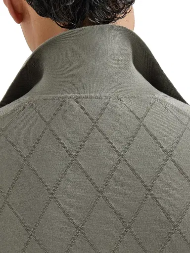Brunello Cucinelli Men's Cotton Textured Argyle Lightweight Knit Polo Shirt - Khaki | Thumbnail 4 Brunello Cucinelli Men's Cotton Textured Argyle Lightweight Knit Polo Shirt - Khaki | Thumbnail 4