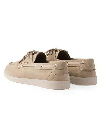 Prada Men's Suede Boat Shoes with Laces - Beige Khaki | Thumbnail 2 Prada Men's Suede Boat Shoes with Laces - Beige Khaki | Thumbnail 2