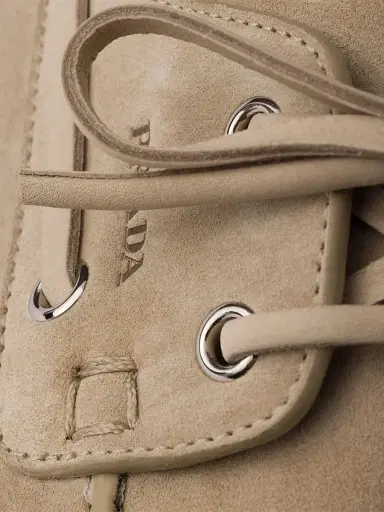 Prada Men's Suede Boat Shoes with Laces - Beige Khaki | Thumbnail 5 Prada Men's Suede Boat Shoes with Laces - Beige Khaki | Thumbnail 5