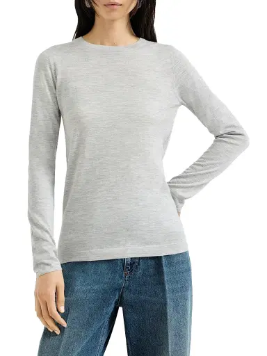 Brunello Cucinelli Women's Cashmere and Silk Lightweight Sweater - Light Grey | Thumbnail 2 Brunello Cucinelli Women's Cashmere and Silk Lightweight Sweater - Light Grey | Thumbnail 2