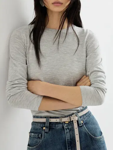 Brunello Cucinelli Women's Cashmere and Silk Lightweight Sweater - Light Grey | Thumbnail 5 Brunello Cucinelli Women's Cashmere and Silk Lightweight Sweater - Light Grey | Thumbnail 5