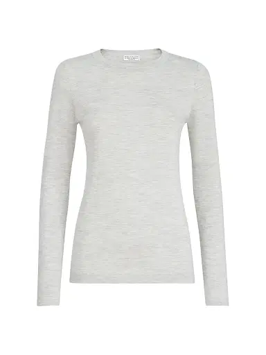Brunello Cucinelli Women's Cashmere and Silk Lightweight Sweater - Light Grey | Thumbnail 1 Brunello Cucinelli Women's Cashmere and Silk Lightweight Sweater - Light Grey | Thumbnail 1
