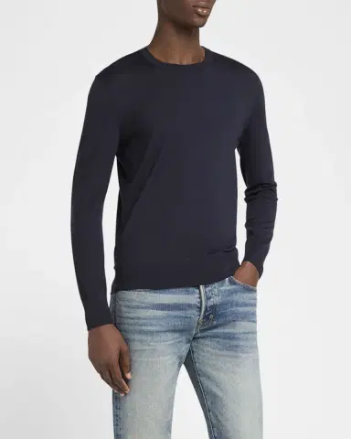 Tom Ford Men's Fine Gauge Wool Crewneck Sweater | Thumbnail 4 Tom Ford Men's Fine Gauge Wool Crewneck Sweater | Thumbnail 4