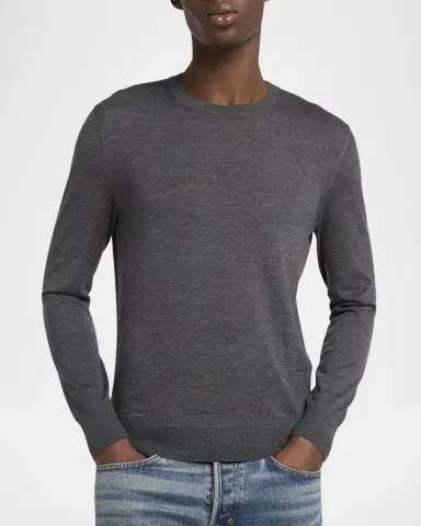 Tom Ford Men's Fine Gauge Wool Crewneck Sweater | Thumbnail 4 Tom Ford Men's Fine Gauge Wool Crewneck Sweater | Thumbnail 4