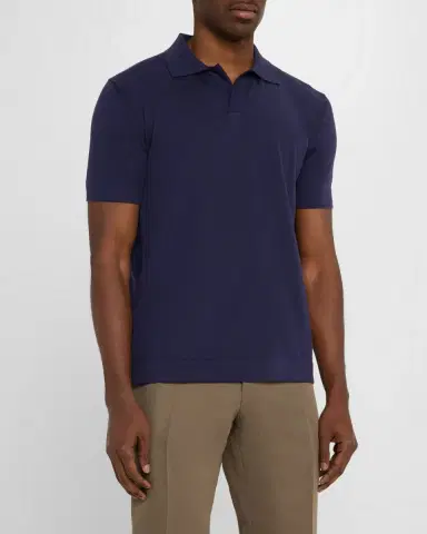 Brioni Men's Cotton-Silk Johnny Collar Polo Sweater | Thumbnail 3 Brioni Men's Cotton-Silk Johnny Collar Polo Sweater | Thumbnail 3