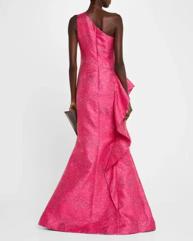 Rickie Freeman for Teri Jon One-Shoulder Metallic Jacquard Trumpet Gown | Thumbnail 3 Rickie Freeman for Teri Jon One-Shoulder Metallic Jacquard Trumpet Gown | Thumbnail 3