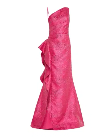 Rickie Freeman for Teri Jon One-Shoulder Metallic Jacquard Trumpet Gown | Thumbnail 1 Rickie Freeman for Teri Jon One-Shoulder Metallic Jacquard Trumpet Gown | Thumbnail 1