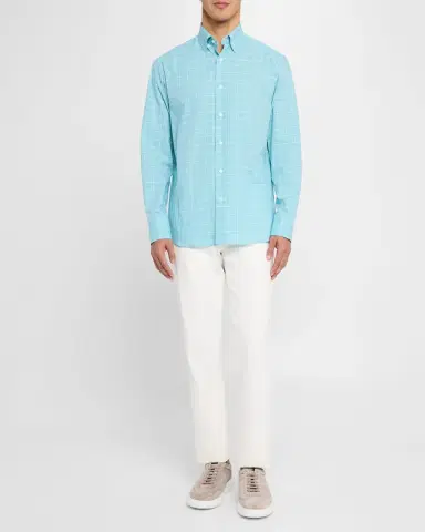 Brioni Men 's Cotton Windowpane Check Sport Shirt | Thumbnail 2 Brioni Men 's Cotton Windowpane Check Sport Shirt | Thumbnail 2