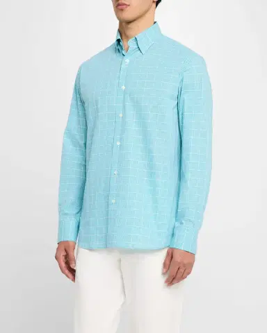 Brioni Men 's Cotton Windowpane Check Sport Shirt | Thumbnail 4 Brioni Men 's Cotton Windowpane Check Sport Shirt | Thumbnail 4
