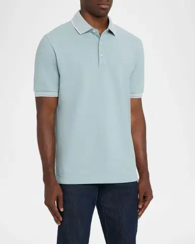 Canali Men 's Two-Tone Pique Polo Shirt | Thumbnail 4 Canali Men 's Two-Tone Pique Polo Shirt | Thumbnail 4
