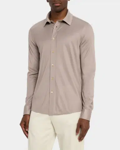 Brioni Men's Silk Pique Sport Shirt | Thumbnail 4 Brioni Men's Silk Pique Sport Shirt | Thumbnail 4