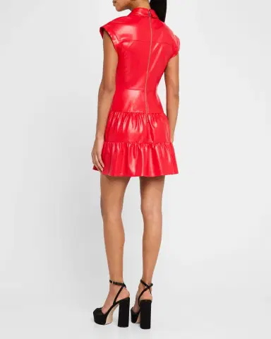 Alice + Olivia Mila Vegan Leather Deep V Twist-Front Mini Dress | Thumbnail 3 Alice + Olivia Mila Vegan Leather Deep V Twist-Front Mini Dress | Thumbnail 3