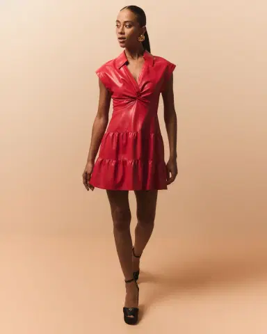Alice + Olivia Mila Vegan Leather Deep V Twist-Front Mini Dress | Thumbnail 5 Alice + Olivia Mila Vegan Leather Deep V Twist-Front Mini Dress | Thumbnail 5
