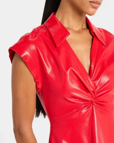 Alice + Olivia Mila Vegan Leather Deep V Twist-Front Mini Dress | Thumbnail 6 Alice + Olivia Mila Vegan Leather Deep V Twist-Front Mini Dress | Thumbnail 6