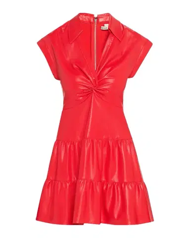 Alice + Olivia Mila Vegan Leather Deep V Twist-Front Mini Dress | Thumbnail 1 Alice + Olivia Mila Vegan Leather Deep V Twist-Front Mini Dress | Thumbnail 1