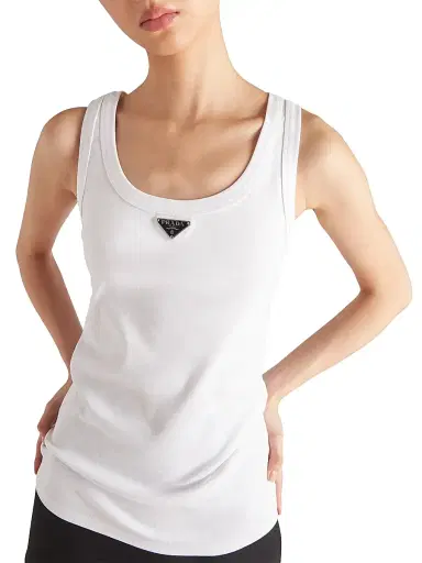 Prada Women's Ribbed Knit Jersey Tank Top - White | Thumbnail 3 Prada Women's Ribbed Knit Jersey Tank Top - White | Thumbnail 3