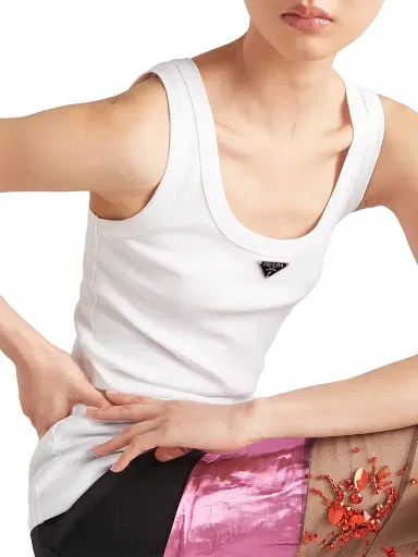 Prada Women's Ribbed Knit Jersey Tank Top - White | Thumbnail 4 Prada Women's Ribbed Knit Jersey Tank Top - White | Thumbnail 4