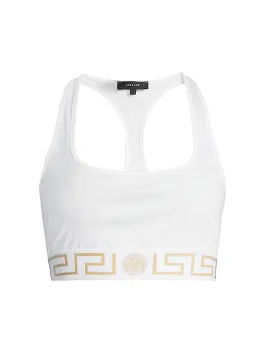 Versace Women's Greca Border Sports Bra - White | Thumbnail 1 Versace Women's Greca Border Sports Bra - White | Thumbnail 1
