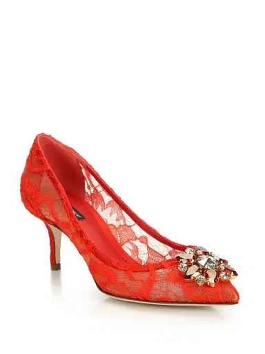 Dolce & Gabbana Women's Embellished Lace Point Toe Pumps - Red - Size 10.5 | Thumbnail 1 Dolce & Gabbana Women's Embellished Lace Point Toe Pumps - Red - Size 10.5 | Thumbnail 1