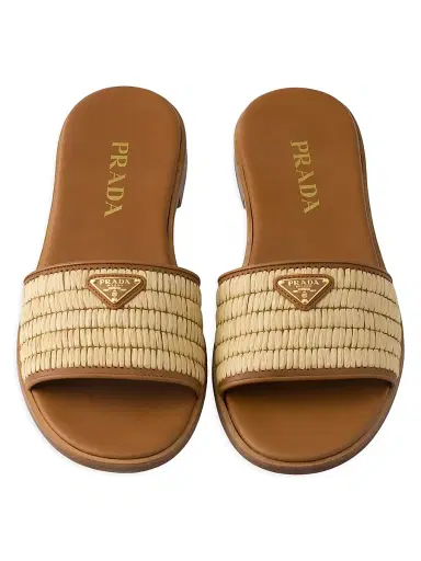 Prada Women's Leather and Crochet Slides - Beige Khaki - Size 11 | Thumbnail 2 Prada Women's Leather and Crochet Slides - Beige Khaki - Size 11 | Thumbnail 2