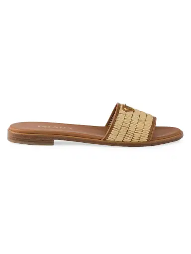 Prada Women's Leather and Crochet Slides - Beige Khaki - Size 11 | Thumbnail 1 Prada Women's Leather and Crochet Slides - Beige Khaki - Size 11 | Thumbnail 1