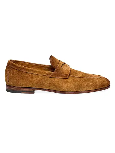 Santoni Men's Carlos Suede Penny Loafers | Thumbnail 1 Santoni Men's Carlos Suede Penny Loafers | Thumbnail 1