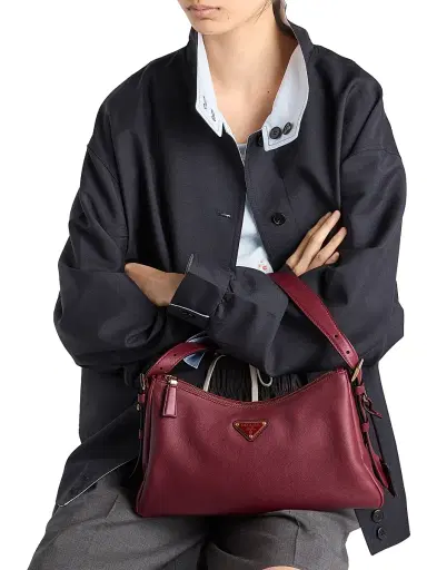 Prada Women's Aimee Medium Leather Shoulder Bag - Red | Thumbnail 3 Prada Women's Aimee Medium Leather Shoulder Bag - Red | Thumbnail 3