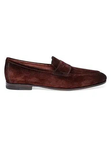Santoni Men's Carlos Suede Penny Loafers - Brown - Size 10.5 | Thumbnail 1 Santoni Men's Carlos Suede Penny Loafers - Brown - Size 10.5 | Thumbnail 1