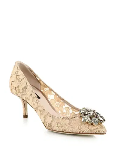 Dolce & Gabbana Women's Embellished Lace Point Toe Pumps - Sand - Size 9 | Thumbnail 1 Dolce & Gabbana Women's Embellished Lace Point Toe Pumps - Sand - Size 9 | Thumbnail 1