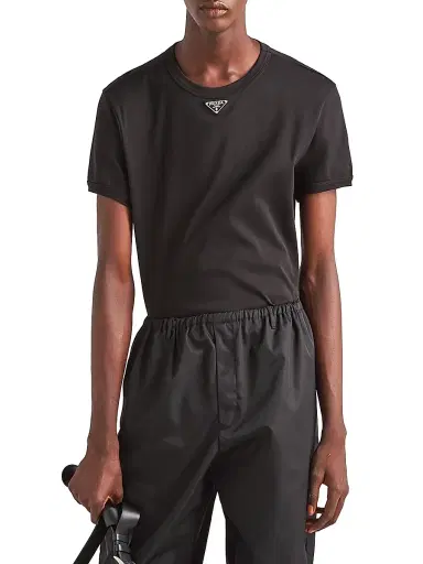 Prada Men's Cotton T-Shirt - Black | Thumbnail 2 Prada Men's Cotton T-Shirt - Black | Thumbnail 2