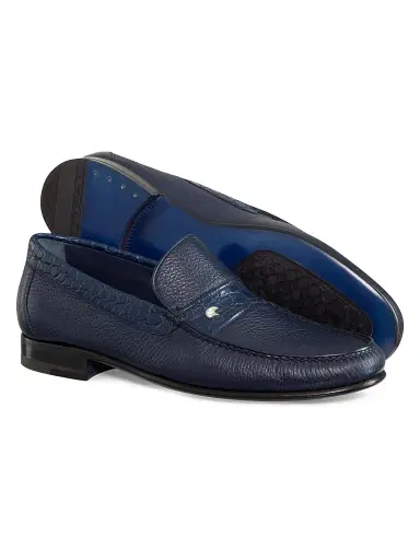 Stefano Ricci Men's Deer and Crocodile Leather Moccasins - Navy | Thumbnail 2 Stefano Ricci Men's Deer and Crocodile Leather Moccasins - Navy | Thumbnail 2