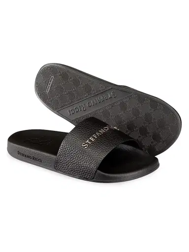 Stefano Ricci Men's Calfskin Leather Slides - Black | Thumbnail 3 Stefano Ricci Men's Calfskin Leather Slides - Black | Thumbnail 3