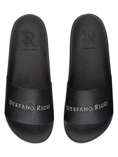 Stefano Ricci Men's Calfskin Leather Slides - Black | Thumbnail 4 Stefano Ricci Men's Calfskin Leather Slides - Black | Thumbnail 4